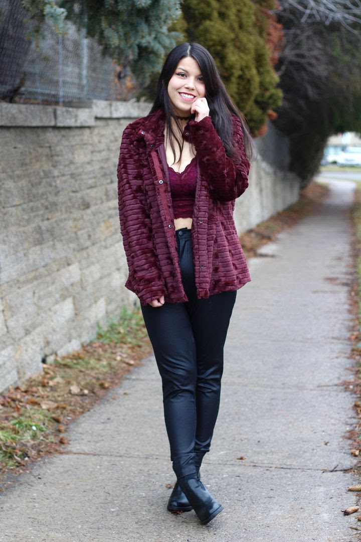 junarose burgundy faux fur coat