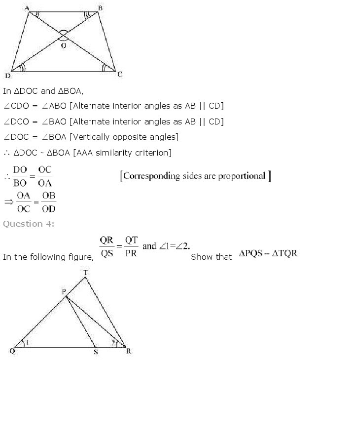 NCERT Solutions for Class 10th Maths Chapter 6 - Triangles