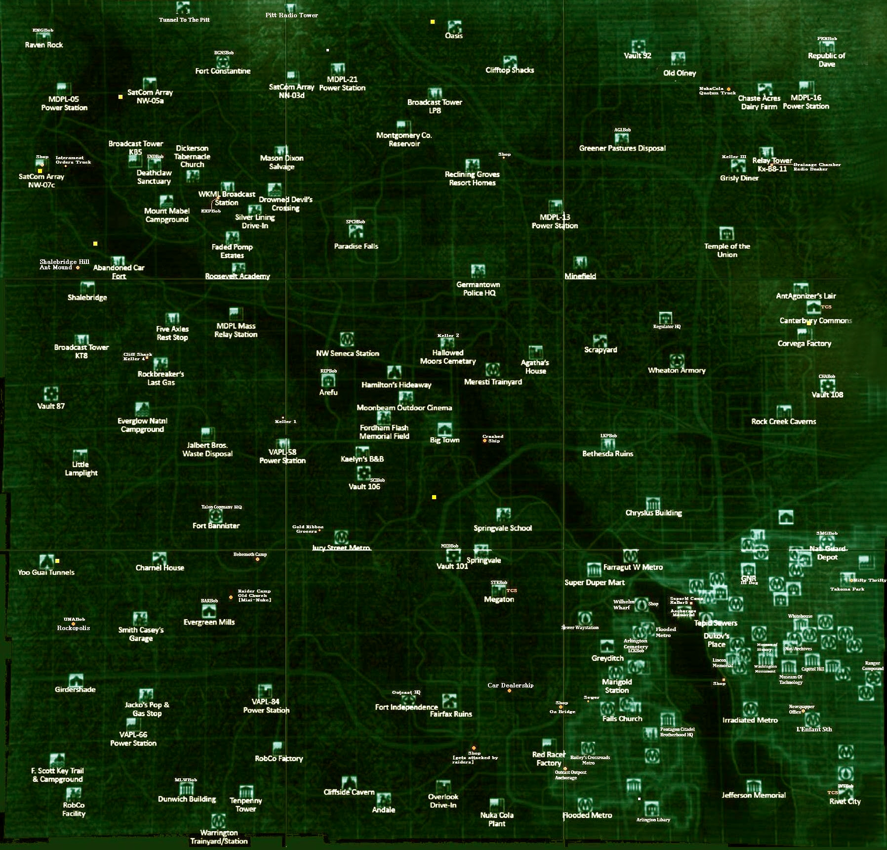 Сколько всего локаций. Fallout 3 карта. Карта фоллаут 3 со всеми локациями. Фоллаут 3 карта убежищ.
