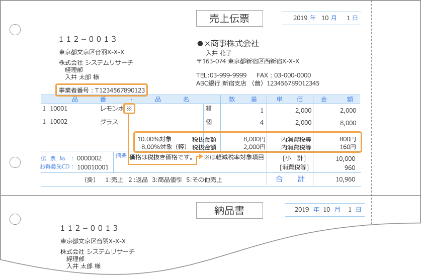 返品のみの月の請求書