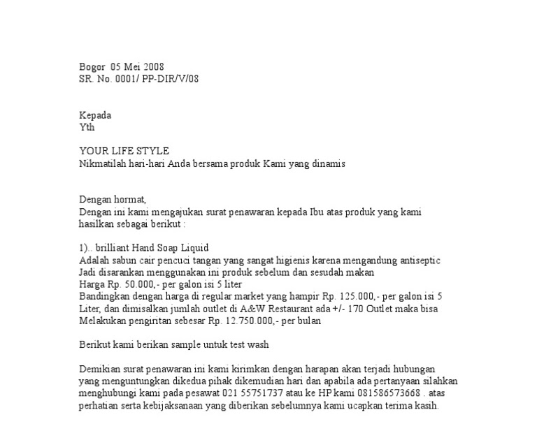 Contoh Surat Penawaran Konveksi