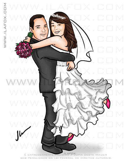 caricatura para casamento, caricatura noivos, caricatura noivinhos abraçados, by ila fox