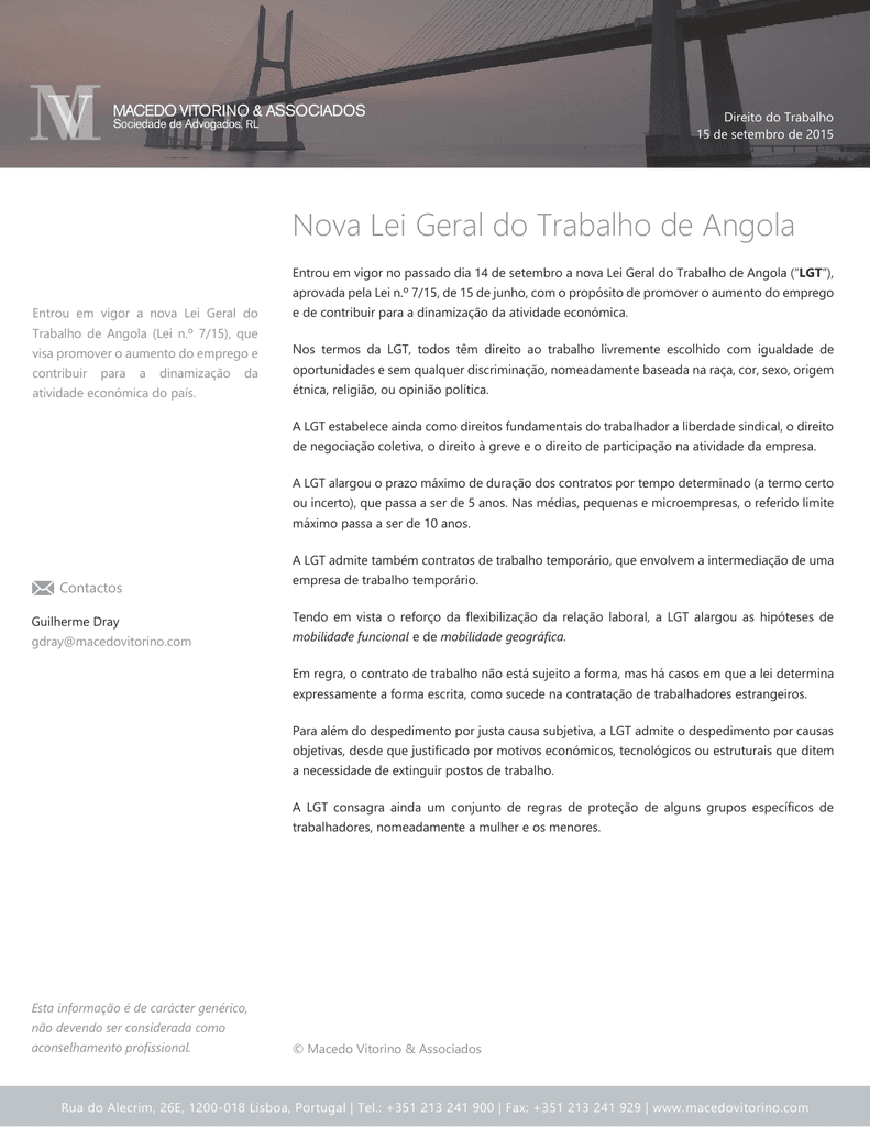 Nova Lei Geral Do Trabalho Em Angola Lei Partilha