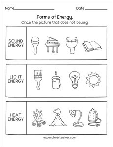 Sources of energy printables and worksheets for first grade and