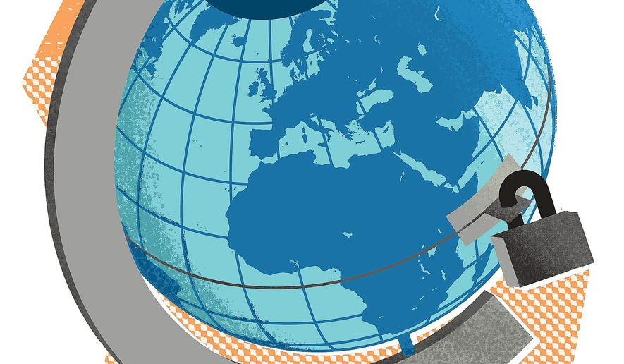 Illustration on ending "internationalism" by Linas Garsys/The Washington Times