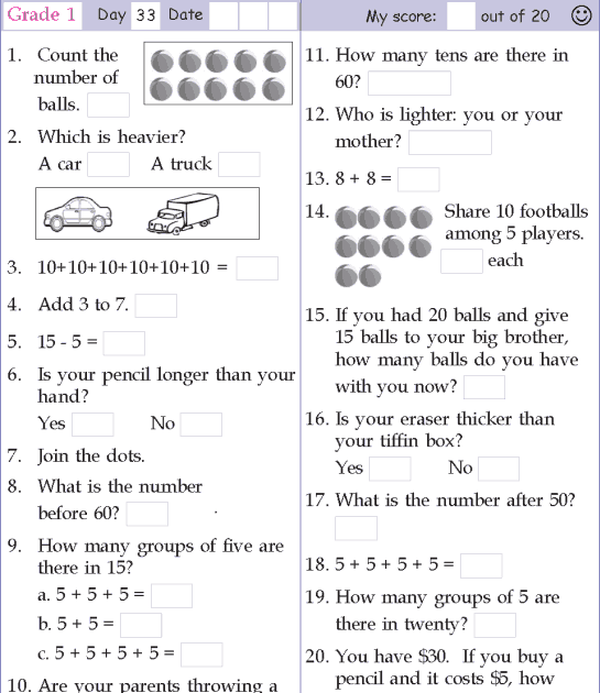 Mental Maths Worksheets For 1st Grade - Carol Jone's Addition Worksheets