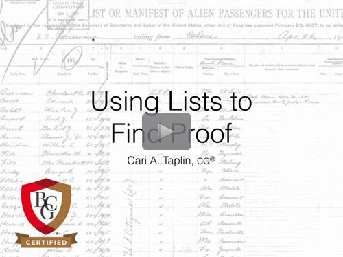 Using Lists to Find Proof - free BCG webinar by Cari Taplin, CG now online for limited time