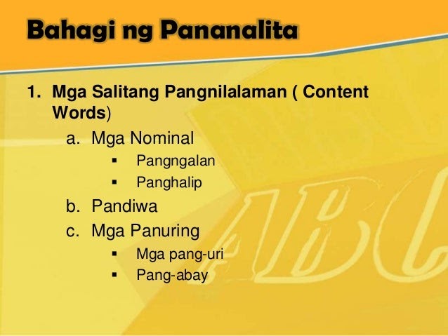 Bahagi Ng Pananalita Chart / Mga Bahagi Ng Pananalita - Ang mga bahagi