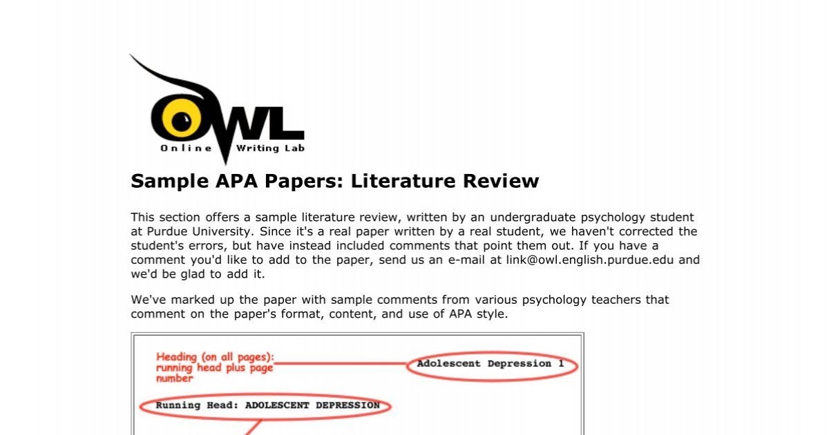 Apa Paper Purdue Owl Sample - Apa (american psychological ...