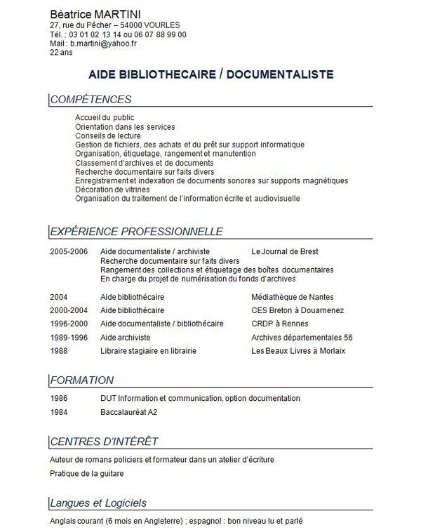 Resume Format Modèle De Cv Gratuit Stagiaire