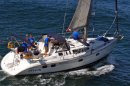 This Friday, April 27, 2012, photo shows the Aegean with crew members at the start of a 125-mile Newport Beach, Calif. to Ensenada, Mexico yacht race. The 37-foot Aegean, carrying a crew of four, was reported missing Saturday, the U.S. Coast Guard said. The yacht appeared to have collided at night with a much larger vessel, leaving three crew members dead and one missing, The Newport Ocean Sailing Association said Sunday, April 29. Race officials believe there are few other possibilities for what caused the accident. (AP Photo/newportbeach.patch.com, Susan Hoffman) MANDATORY CREDIT; LINK TO STORY: http://patch.com/A-sPbD