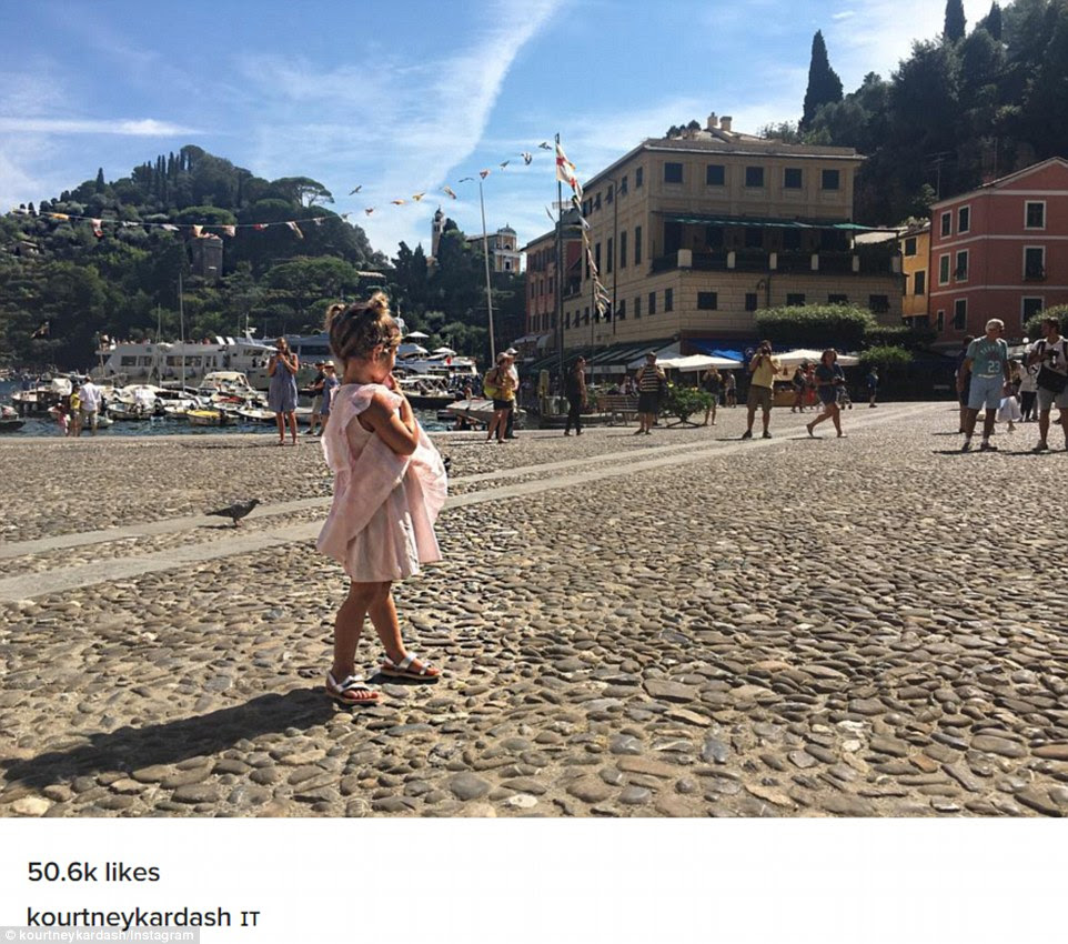 Too cute: Kourtney shared a photo of Penelope as they vacationed in Italy on Monday