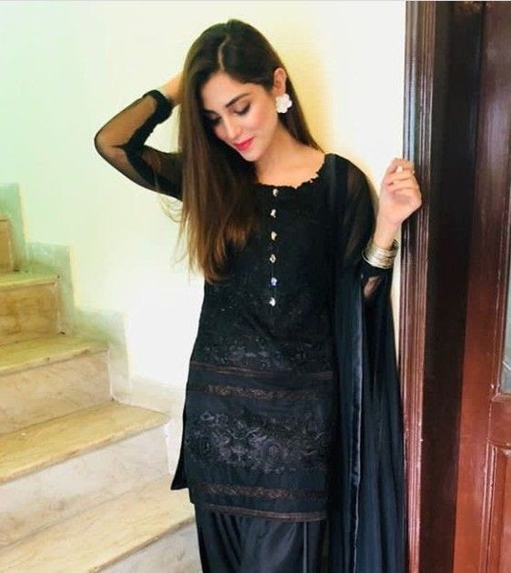 Black Fashionable Stylish Simple Casual Pakistani Dresses