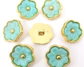 6 pcs. Lt. blue and gold flowers plastic buttons , vintage, 20mm - BigDeal 6 pcs. Lt. blue and gold flowers plastic buttons , vintage, 20mm - BigDeal