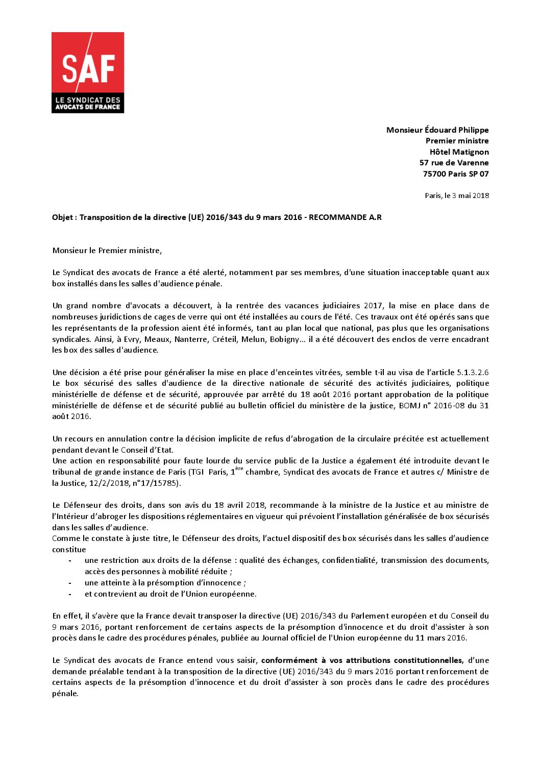 Lettre Pour Le Tribunal De Grande Instance Exemple de Lettre