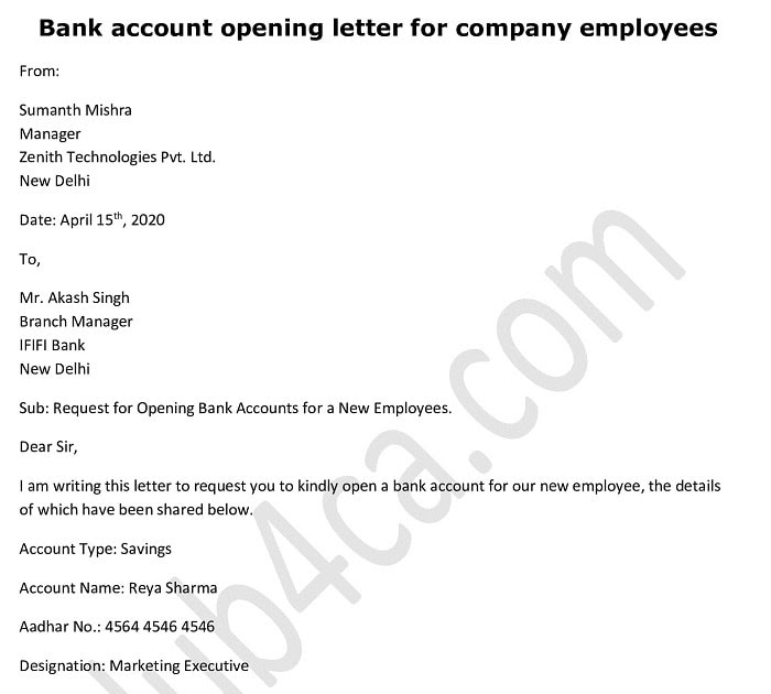 Company Bank Account Change Letter - Request Letter To ...