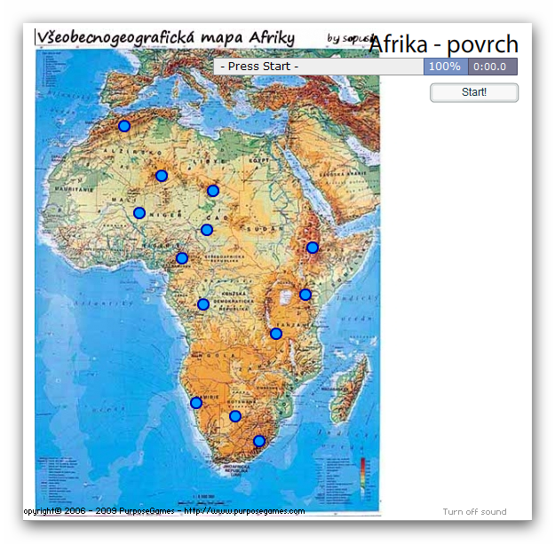 Mapa Povrch Afriky