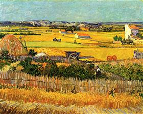 Cosecha en el La Crau, con Montmajour en el fondo, Vincent van Gogh