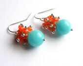 Orange, Blue Earrings, Carnelian Clusters, Baby Blue Jade, Sterling Silver - Jewelicide Orange, Blue Earrings, Carnelian Clusters, Baby Blue Jade, Sterling Silver - Jewelicide