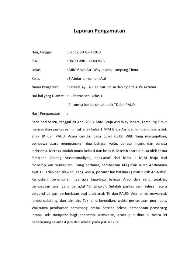 Contoh Laporan Observasi Lingkungan Rumah | My XXX Hot Girl