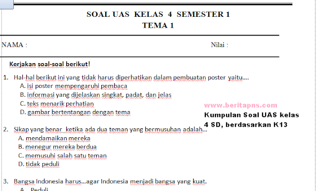 Soal Mata Pelajaran Kelas 4 Sd Helmi Kediris