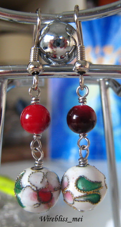 wire wrap earrings wire wrap earrings with Chinese cloisonne beads