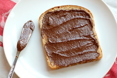 Homemade chocolate hazelnut spread on toast by Eve Fox, Garden of Eating blog, copyright 2012