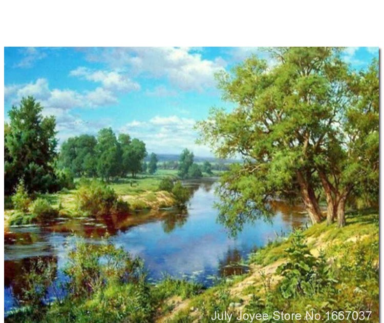 30 Lukisan Pemandangan  Alam  Sungai Arti  Gambar 