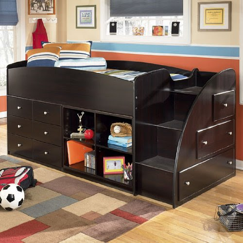 Buy Ashely Furniture Embrace Twin Loft Bed w/ Shelves & Drawers (Right ...