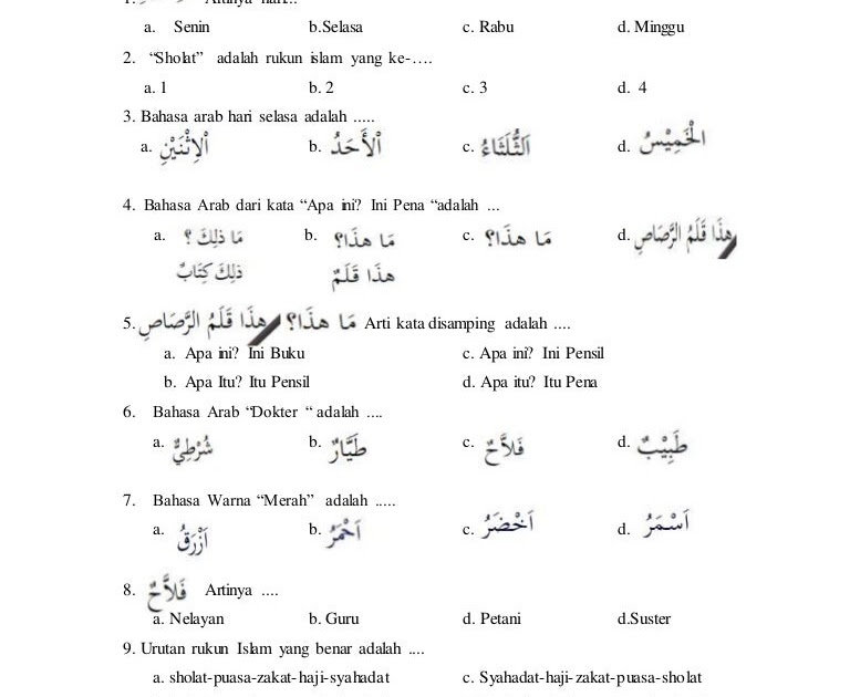 Soal Bahasa Arab Semester 2 Kelas 1 / Msmst5ussuqtkm / Soal bahasa arab