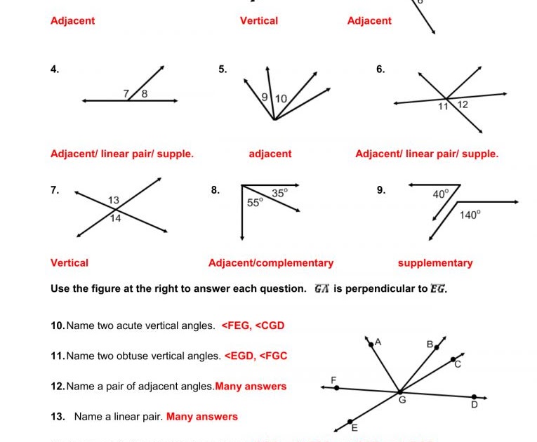 Pairs Of Angles Worksheet Answer Key - worksheet