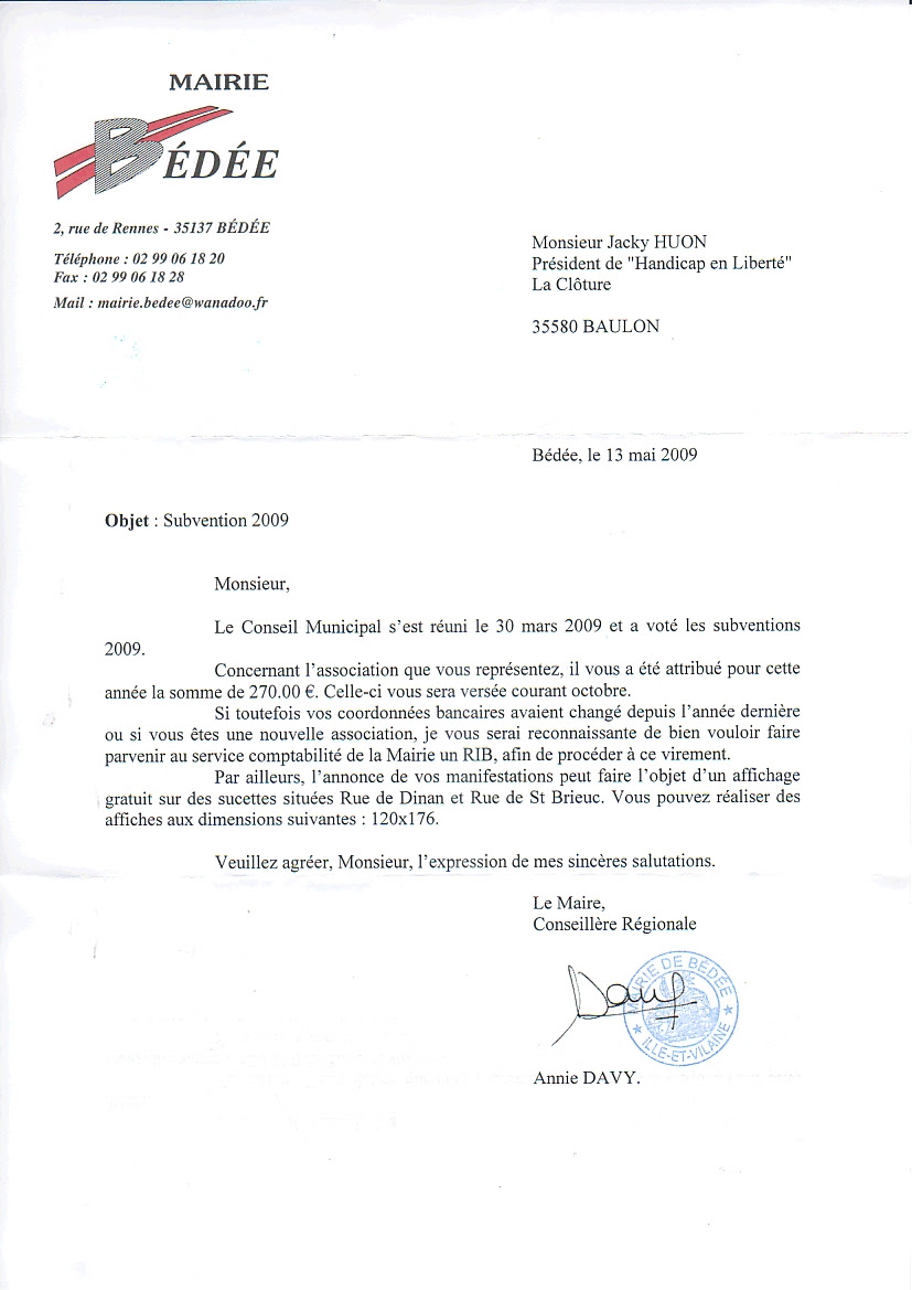 Exemple De Lettre De Remerciement Au Maire  Exemple de Lettre