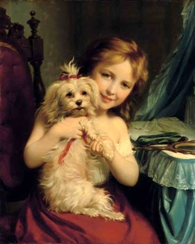 A Young Girl With A Bichon Frise A Young Girl With A Bichon Frise