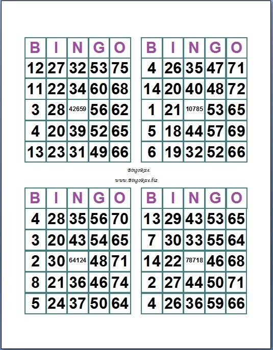 Printable Bingo Cards 4 Per Page