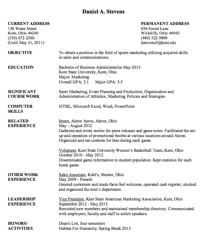 Sports Resume Template