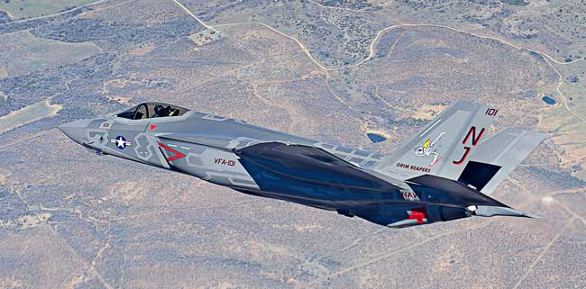 The US Navy has painted their first production F-35C in the colors of VF101 'Grim Rippers', but the service decided to pass on the possibility to deploy the current version. Therefore, the first naval aviation unit isn't likely to become operational for six years. However, when the first squadron deploy at sea, in 2019, it will be equipped with the full capabilities envisioned for the 5th Generation fighter. Photo: Lockheed martin