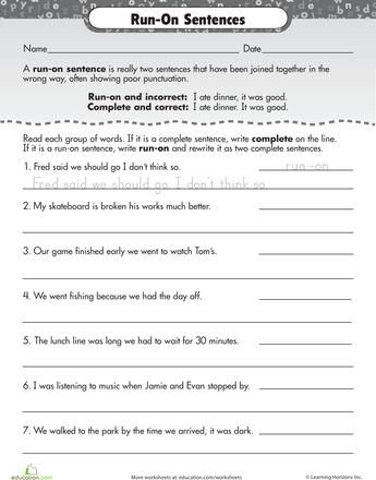 Belajar: Fixing Run On Sentences Worksheet Pdf