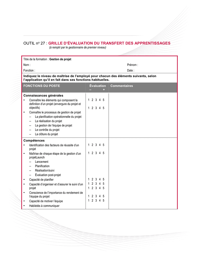 Exemple D Une Grille D évaluation De Rendement  Le Meilleur Exemple