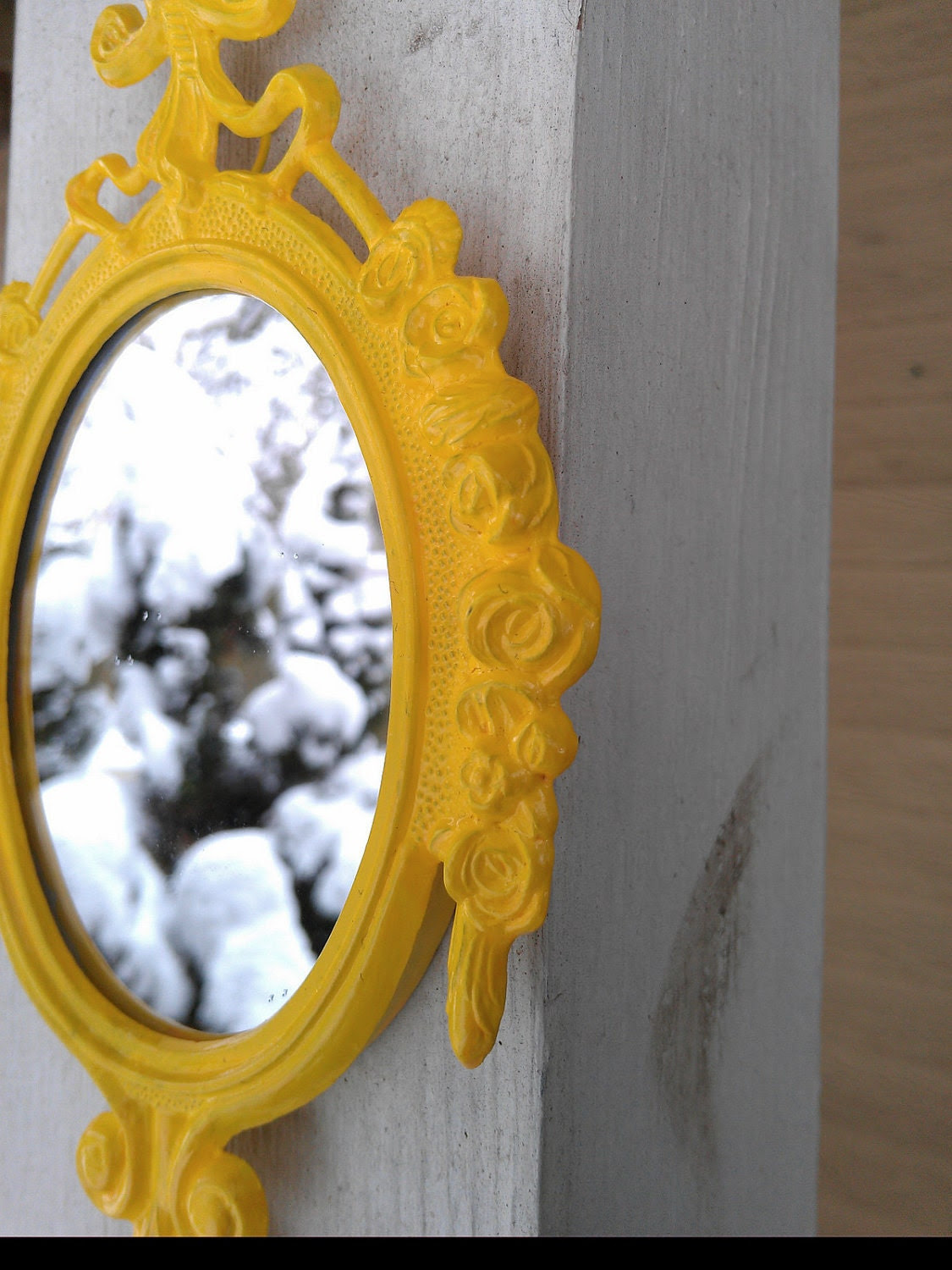 Small Mirror in Vintage Lemon Yellow Frame - Revived Vintage