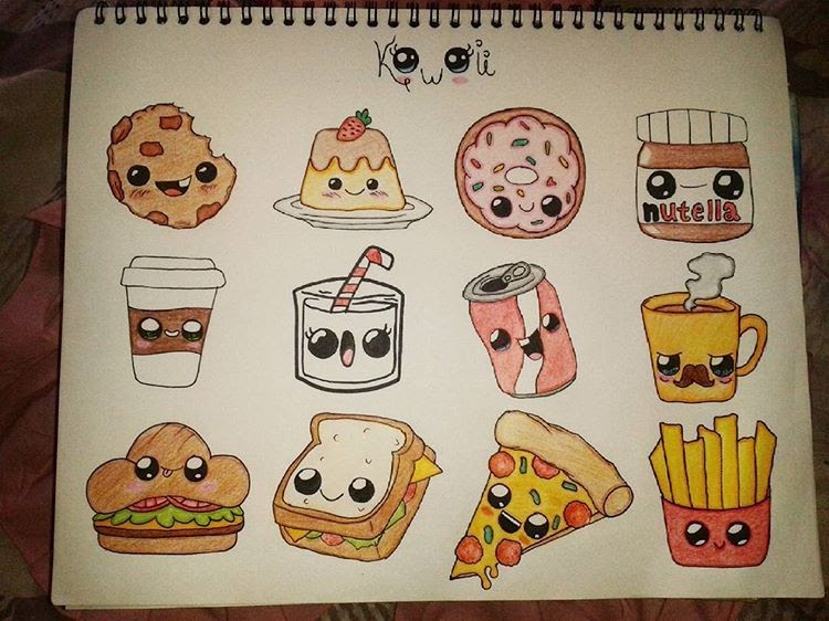 Pizza Dibujos Kawaii De Comida Chatarra - Para Colorear Para Niños