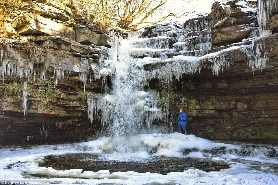 Icicles: Temperatures in Middleton-in-Teesdale, close to Summerhill Force, struggled to get above freezing today with a maximum of 2C
