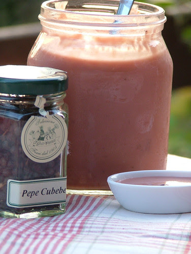 strawberry curd with cubebe pepper and vodka
