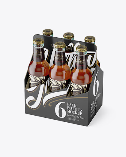 Download Free White Paper 6 Pack Clear Bottle Carrier Mockup Half Side View High Angle Shot PSD Mockup Templates