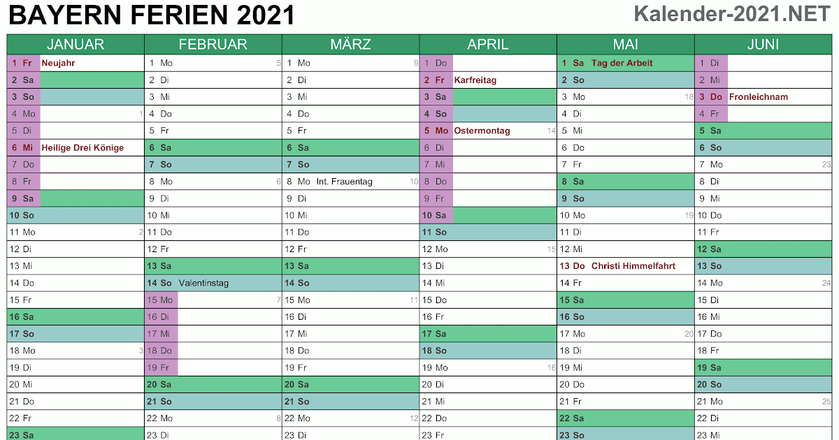 Kalender 2021 Mit Ferien Bayern - Ferien 2021 In ...
