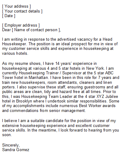 Application Letter For Hotel Housekeeping Housekeeping Hospitality 
