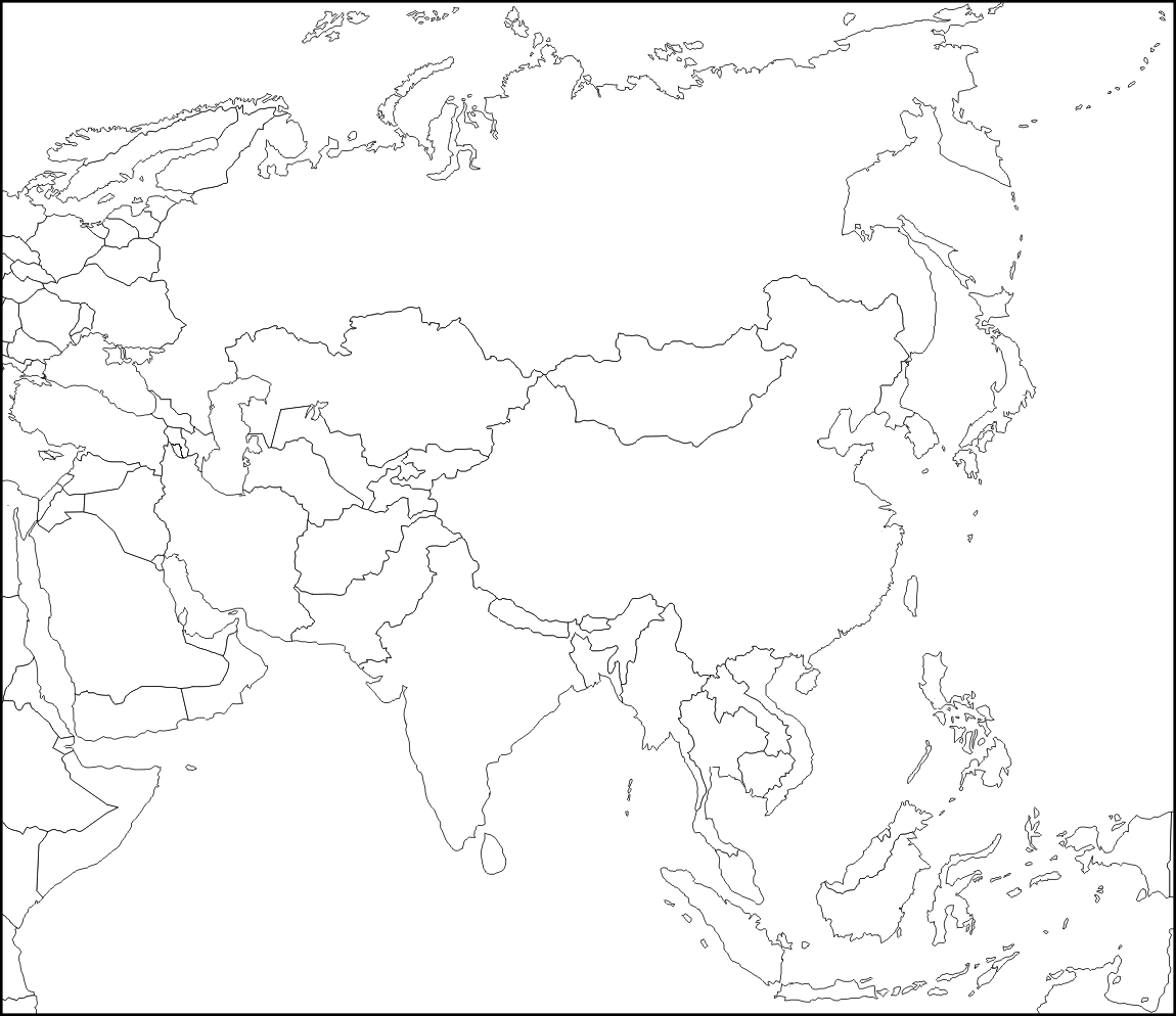 Политическая контурная карта зарубежной Азии