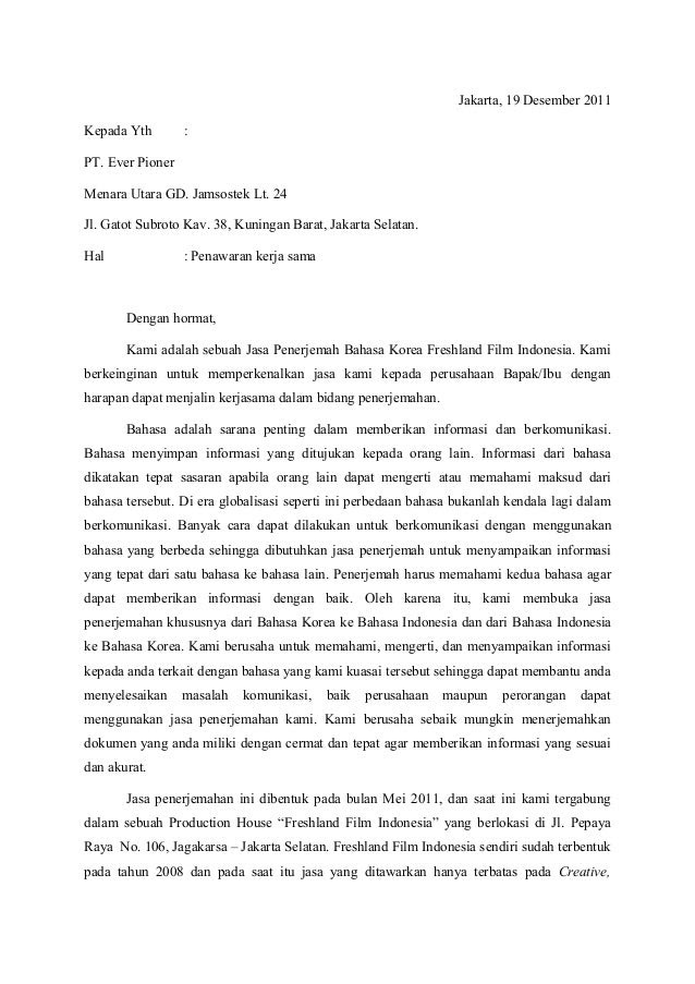 Surat Permohonan Kerjasama Usaha Kebaya Poles