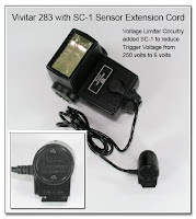 PJ1059: Vivitar 283 Flash Unit with SC-1 Sensor Extension Cord Fitted with Voltage Limiter Module - Reduces Trigger Voltage from 250 volts to 6 volts