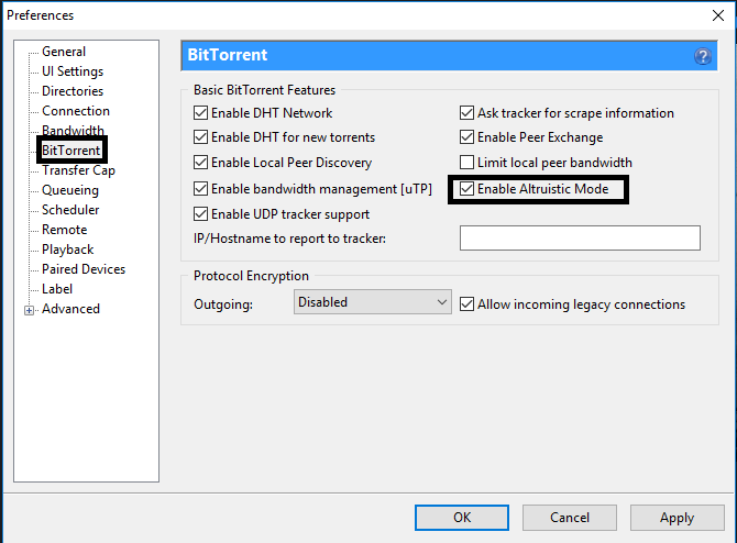 bittorrent altruistic mode