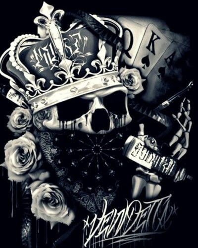 Skull Drawing Gangster King Crown Tattoo - bmp-book.